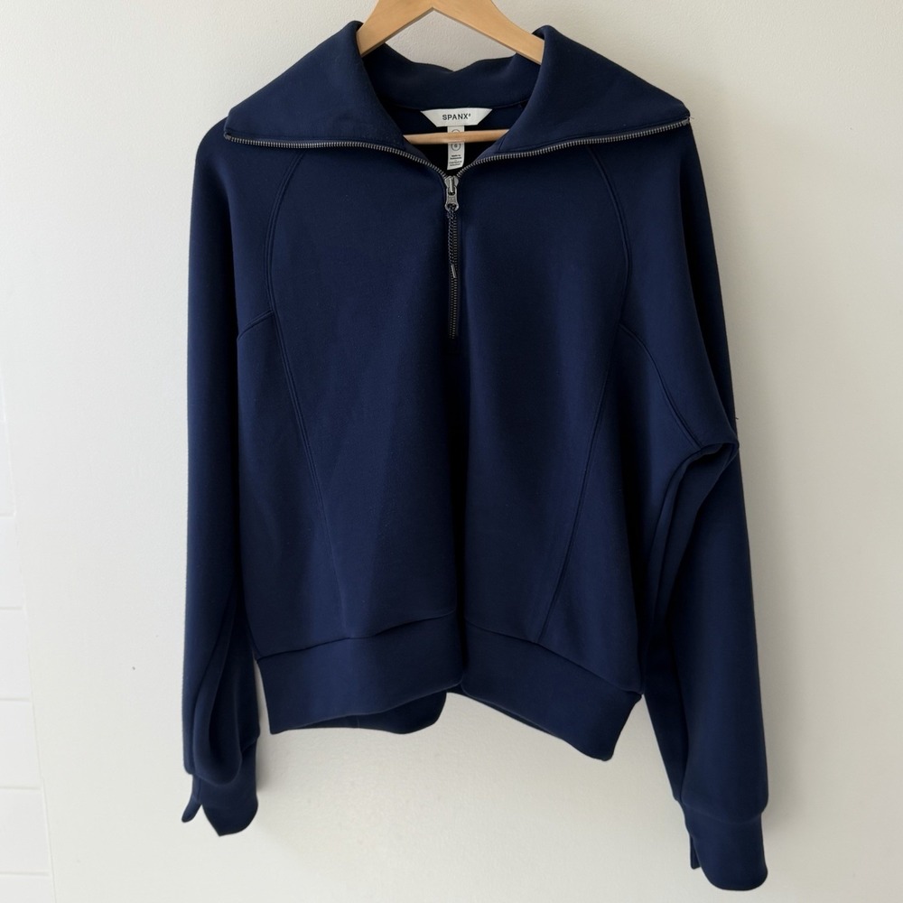 Spanx Air Essential Half Zip Sweatshirt Women's L Navy Athleisure Cozy Oversized